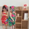Damska odzież sutowa duży kwiat nadruk dla dzieci letni kombinezon domowy krótko-rękawo-sztabowy dwuczęściowy chiński w stylu bawełniany piżama