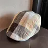 Berets Japanese Retro Color Plaid Women's Beret Spring And Autumn Street Fashion Short-brimmed Literary Leisure Forward Hat For Men