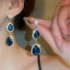 FYUAN – ensemble de boucles d'oreilles et collier de luxe pour femmes, goutte d'eau bleu foncé en cristal, pour mariée de mariage