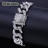 Miedziane mikroinsersy Białe diamenty Miami Cuban Link Bracelets Męskie Hip Hop Bling Iced Out z biżuterią Pudełko 307V