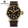 Andra klockor San Martin 45mm CUSN8 BRONSE PILOT MEN YN55A Automatisk mekanisk vintage Militär enkel stil Sapphire Waterproof 10Bar