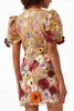 STIJLVOLLE DAME Bloemen Borduren Jurk 2024 Zomer Vrouwen Lantaarn Mouw V-hals Bodycon Sexy Club Party Mini Vestidos De Festa