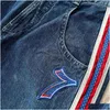 Мужские джинсы Мужские ретро хип-хоп номер 7 с графической вышивкой Jnco Y2K Панк-стрит Мешковатые джинсовые брюки Винтаж синяя полоска с широкими штанинами Dh8Jd