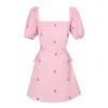 Robes décontractées Femmes Cerise Mignon Dos Nu Été Sexy Dames Style Coréen Simple Tout-Match Loisirs Streetwear Moderne Élégant Chic