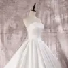 Lustrous Satin Simple A-Line Wedding Dresses Ivory Shiny Off Shoulder Sleeveless Princess Bridal Gowns Lace Up