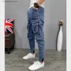 Mäns jeans nya lastbyxor Mens High Street Hip-Hop Personality Trendy Overalls Casual Pants Jeans Man Baggy Pants Fiting Byxor Y2K T240227