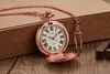 Pocket Watches Rose Gold Watch Smooth Face Pendant Clock Roman Number Display Quartz Clocks With Chain Unisex Retro Gift 2024