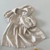 Sommer Mädchen Baby Kleid Campus Stil Blume Stickerei Revers Blase Kurzarm Denim Student Kleidung Kinder 240223