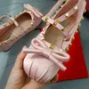 Italy Luxury Designer Studded Rivets Ballet Flats Shoes Women Brand Bowtie Silk Satin Slip on Ballerina Round Toe Ladies Dress Shoes V Diamond Loafer Zapatos De