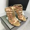 Novo padrão de pedra couro enjaulado sandálias gladiador 100mm bombas saltos stiletto mulheres de salto alto luxo designers de moda sapatos de festa de noite tamanho 35-42 com caixa