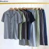 Men's Sleepwear 2024 Spring Summer Pajamas Sets Fashion Simple Japanese Style Cotton Homewear Male Thin Short Sleeve Shorts/pants