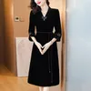 Casual Dresses 2024 Fashion Silk Velvet Dress Women's Autumn Versatile V-neck 7/4 Sleeve Loose Fit Leisure Vacation Party Vestidos