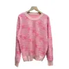 Spring Thin Designer Knitted Shirt Pink T-shirt Letter Contrast Jacquard Pink Temperament Long sleeved Luxury brands cardigan Tops