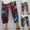 Pantalones de mujer Capris para mujer Boho Impreso Algodón Lino Harem Pantalones Damas Casual Verano Pantalones holgados Tallas grandes T240227