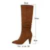 Stivali roblock design del marchio Donne ginocchiera con tacco a punta puntata di punta di piedi da donna scarpe da donna beige nera