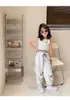 Clothing Sets Summer Fashion Baby Girls Cotton Sleeveless Slim T-Shirt Tops Drawstring Ripped Pant Kids 2 Pieces Outfits 2-8 Years