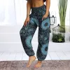 Capris Pantalon de Yoga pour Femme Pantalon Boho Taille Haute Baggy Bloomers Pantalon Imprimé Hippie Pantalon de Plage d'été pour Voyage Vacances Pantalon décontracté