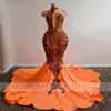 Sexy Aso Ebi Style Orange Robe De Bal De Sirène 2022 Pour Les Filles Noires Hlate Cou Balayage Train Plus La Taille Robes De Soirée Formelles R2758