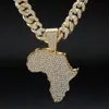 Collier pendentif carte de l'afrique en cristal pour femmes et hommes, accessoires Hip Hop, bijoux, ras du cou, chaîne à maillons cubains, cadeau 339E
