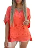 Damesblouse lente/zomer V-hals effen kleur uitgehold overhemd dames oprolmouwen mesh patchwork los overhemd top 240220