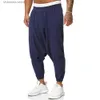 Calças masculinas Homens Linho Cross-Pants Mens Baggy Harem Pants Mens Sólido Calças Pretas Masculino HipHop Corredores Homem Streetwear Pernas Largas Calças T240227