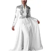エレガントなアラビア語ドバイドバイの白いイブニングドレス取り外し可能なスカート灰色のレースアップリケシース長袖サテンプロムドレス2024フォーマルオシプ