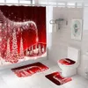Arbre de Noël ensemble de salle de bain ensemble de rideau de douche imperméable père noël tapis antidérapants couverture de toilette ensemble de rideaux de bain avec crochets 240222