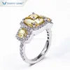 Tianyu gemmes nouveauté moissanite bague 3 pierres jaune moissanite bague en or pur moissanite bijoux