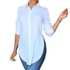 Women's Blouses Women Lapel Long Sleeve Shirt Tops Side Split Asymmetrical Hem Single Breasted Casual Tunic Workwear Blouse Elegant Blusas