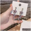 Other Fxmimior Sier Long Flower Earrings Purple Rhinestones Big Dainty Floral Drop Statement Charm Earring Body Jewelry For Women And Dhufe