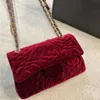 Automne Hiver 2023 Femmes Camellia Double Flap Designer Sac Velours Fleur Matelassé Portefeuille Matériel Chaîne Épaule Bandoulière Sac Multi262E