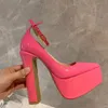 high qualit Pink Patent leather platform Pumps shoes strap Pointed toe Nude shoes high-heeled sandals 15cm Luxury Designers Dress shoe Evening factory footwear