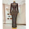 Stage Wear Sexy Transparent Colorful Rhinestones Mesh Long Dress Model Singer Host Performance Costume Birthday Prom Evening Outfit