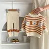 Clothing Sets 7608 Baby Knitted Suit 2024 Autumn Winter Striped Bear Boy's Sweater Trousers Casual Girl's Two Piece