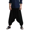 Pants Men Joggers Cotton Indian Harem Pants Boho Big Crotch Pants Baggy Linen Comfortable Elastic Waist Pleated Trousers Plus Size 5XL