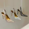 Aquazzura Slingback stiletto-jurkschoenen strass uitgeholde lederen buitenzool puntige neus pumps dames feestavondschoenen Luxe ontwerpers hoge schoenen