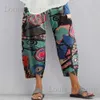 Pantalones de mujer Capris para mujer Boho Impreso Algodón Lino Harem Pantalones Damas Casual Verano Pantalones holgados Tallas grandes T240227