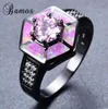 Bröllopsringar Bamos Romantic Pink Fire Opal for Women Lady Black Gold Filled Party Engagement Promise Ring Anillos RB10573848058