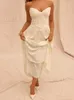 基本的なカジュアルドレス女性ファッションソリッドプリーツストラップレスドレスオフショルダーバックレスノースリーブドレス2024夏の女性イブニングパーティーVestido T240227