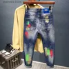 Herrenjeans Herren Graffiti Jeans Mode Sprühfarbe Zerrissenes Loch Persönlichkeit Hip-Hop Streetwear Männliche Kleidung Slim Jugend Denim Hose T240227