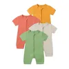 Rompers mjuk bambu fiber baby blixtlås romer sommar kort ärm pojke tjej kläder nyfödda onesies jumpsuit flickor pyjamas dropp leverera dhn63