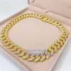 Pass Tester 19mm Moissanite Iced Out Diamond Gold Color Chain Necklace 925 Sterling Silver Necklace Miami Cuban Chain