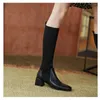 Bottes femmes noir talon carré Slip-On automne hiver mode orteil solide longue pour