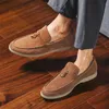 Luxury Designer Male Charm Suede Tassels Black Brown Slip On Shoes Men Formal Wedding Prom Dress Prom Loafers Homecoming