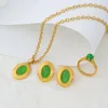 Conjunto de collar y pendientes para mujer, joyería clásica con incrustaciones de piedra verde ovalada, elegancia, forma curva, compromiso de boda, 2024