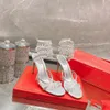 Élégant Rene Caovilla Crystal Chandelier sandales à talons hauts style féerique de luxe diamant serpentine enveloppé talons hauts romains chaussures habillées de banquet de créateur