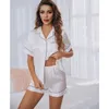 Kadın İpek Saten Pijamaları Set Kısa Kollu İki Parçalı PJ Setleri Slearwear Loungewear Düğmesi 240227