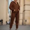 Men's Tracksuits Pantsuit For Unisex Autumn/Winter Vintage Solid Color Hooded Cardigan Long Pants Set Casual Loose Wide Leg Comfy