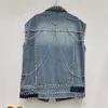 Damen-Westen, schwere Arbeit, Diamant-Ketten-Design, Cowboy-Weste, Damen, kontrastfarbener Saum, ausgefranste Grate, ärmellose Denim-Weste, lässige Streetwear