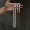 GRA TESTİ PAST 14mm Bling Buzlu Moissanit Diamond Küba Zincir Kolyeleri Erkek Kadın Moda Hip Hop 925 Gümüş Kolye Takı
